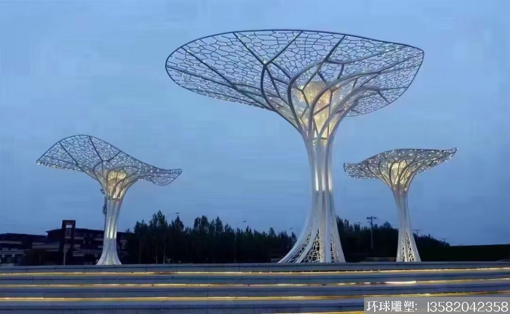不銹鋼大型樹雕塑，燈光樹雕塑